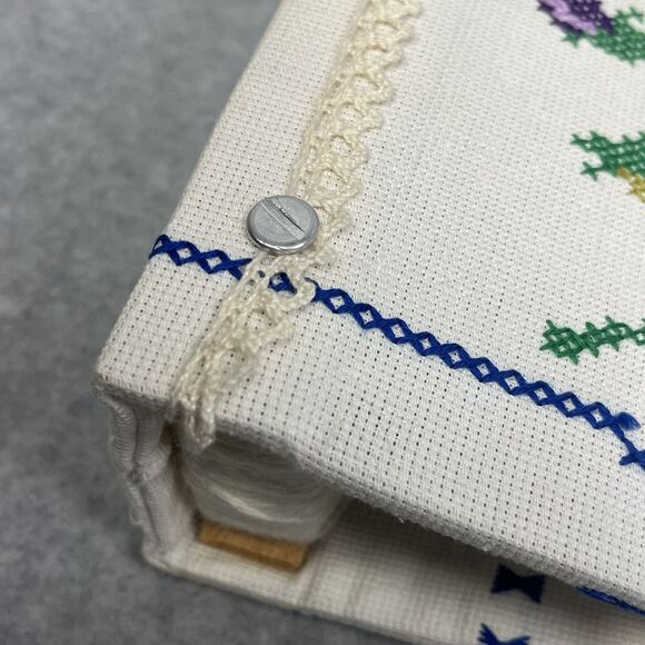 Handcrafted Greeting Card Keeper Binder Fabric Cross Stitch Pansies Organizer - Picture 15 of 16